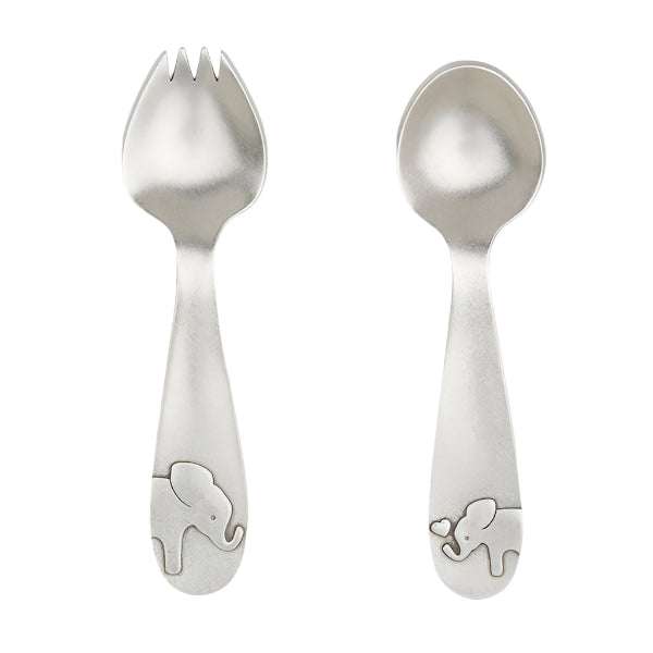 image of beehive silver spoon and fork set with elephant design