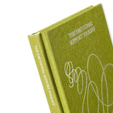 Green notebook titled 'The Emotional Support Toolkit' on a white background