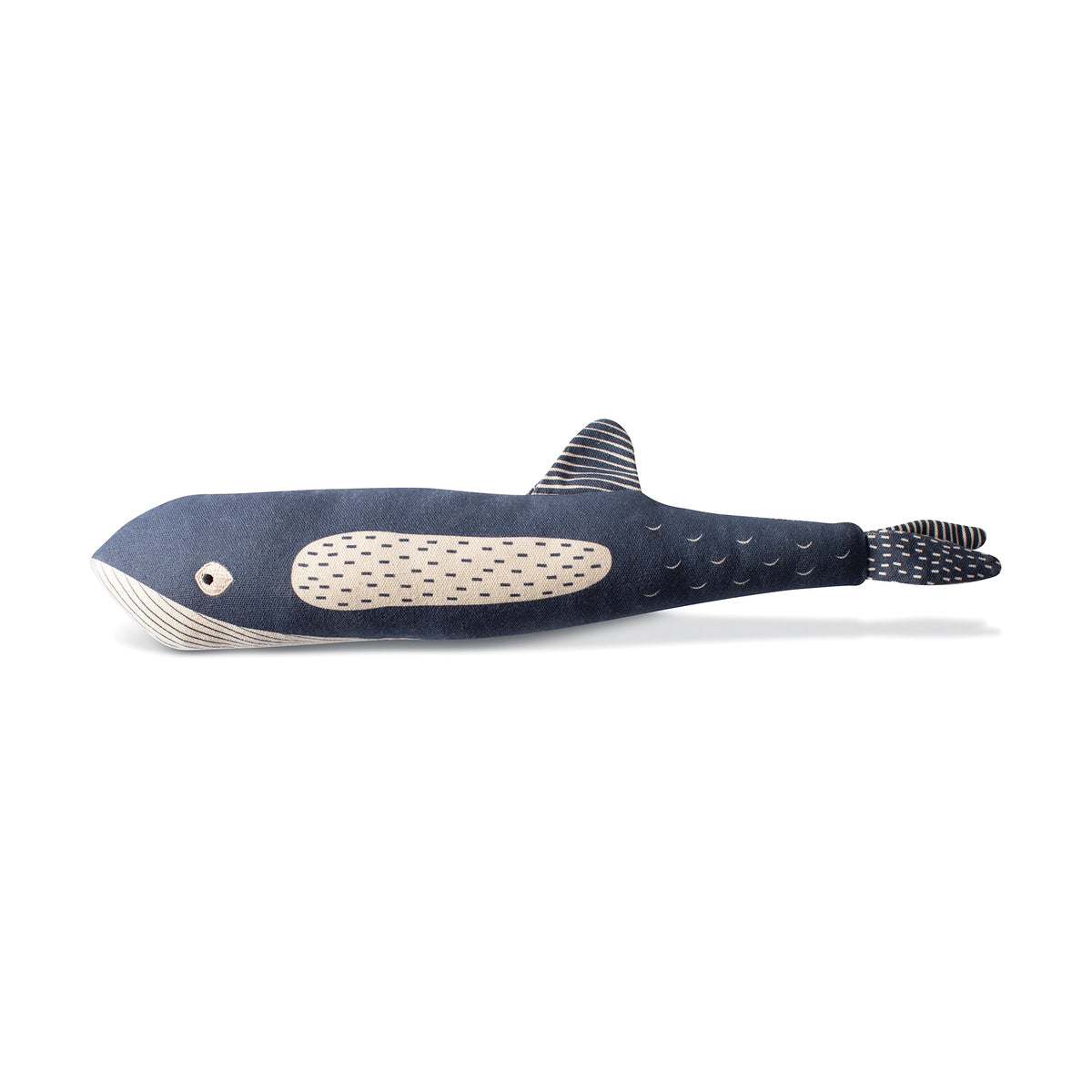 Full side view of the There She Blows canvas dog toy on a white background