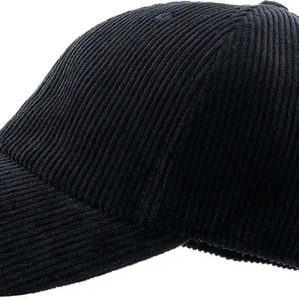 Black corduroy cap on a white background
