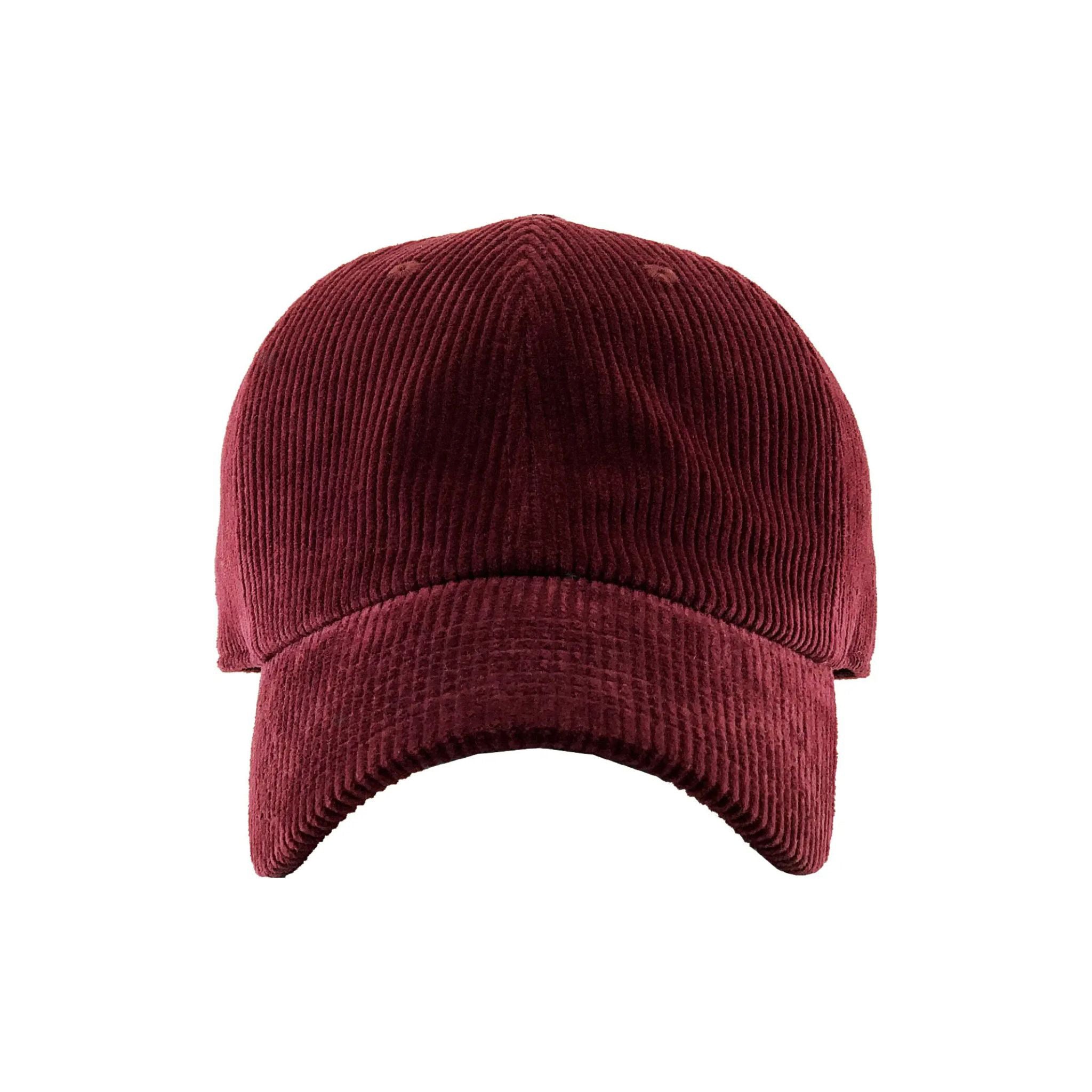 Burgundy corduroy cap on a white background