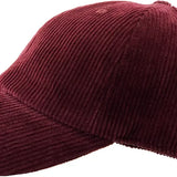 Burgundy corduroy cap on a white background