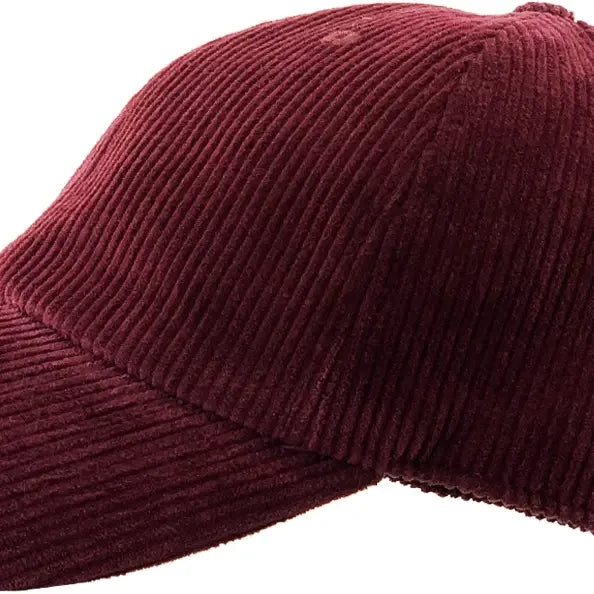 Burgundy corduroy cap on a white background