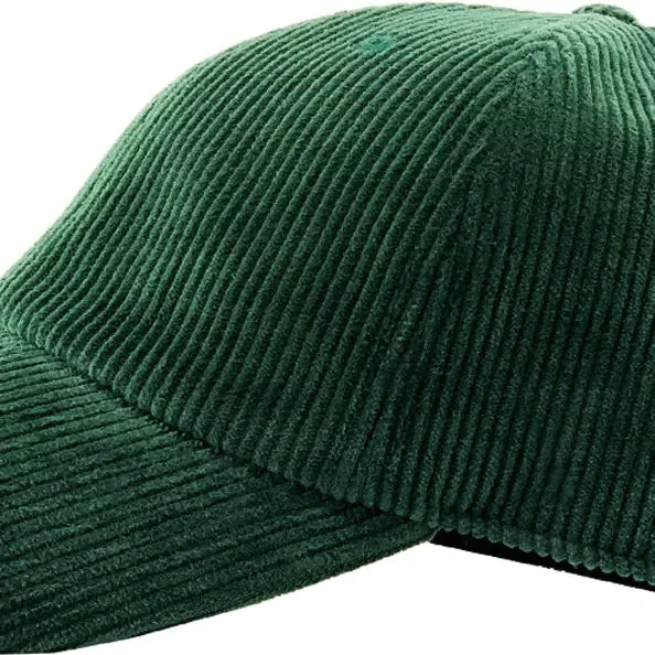Green corduroy cap on a white background