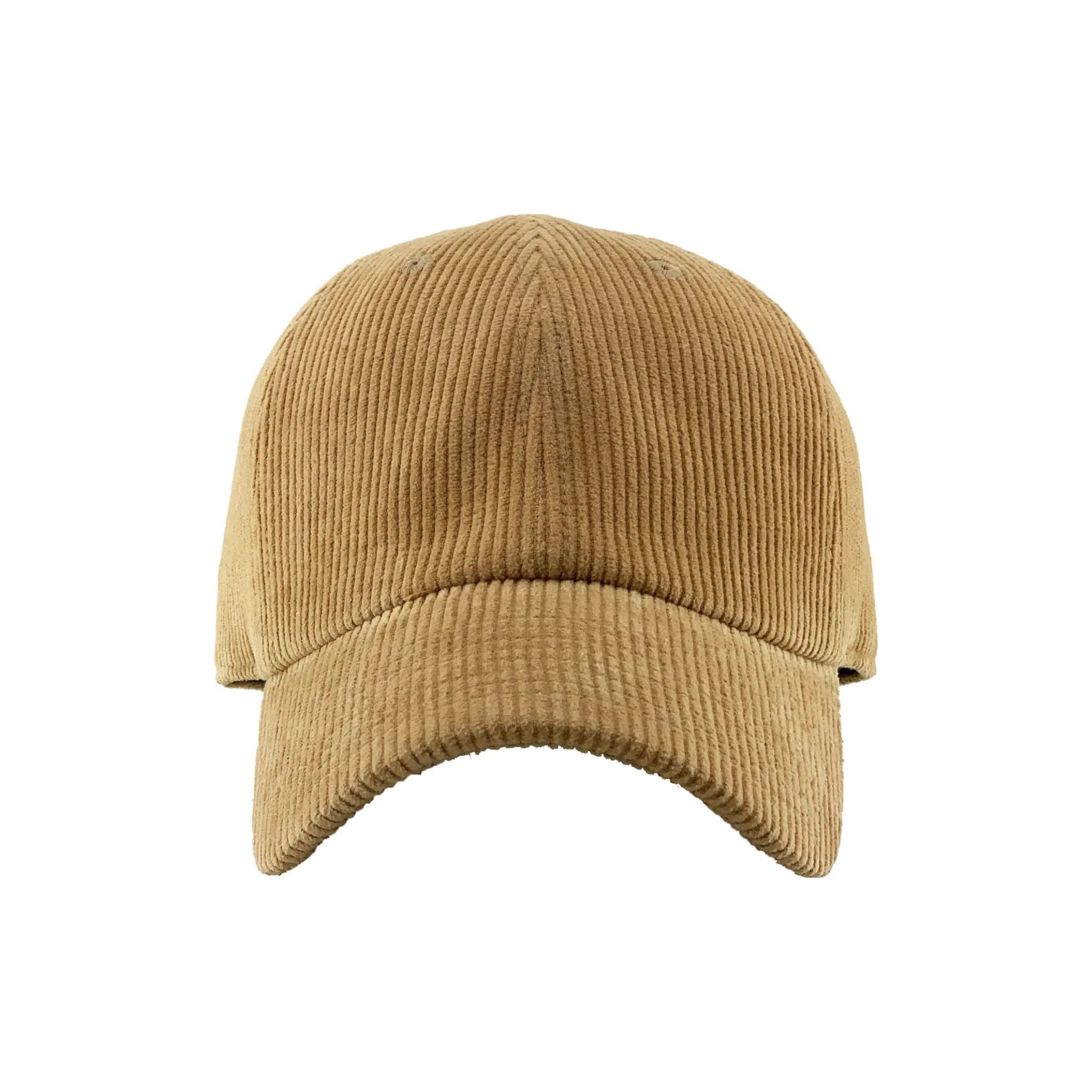 Khaki corduroy cap on a white background
