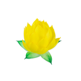 Solid yellow handmade paper lotus lantern with green-tipped leaves, crafted in a layered petal design.