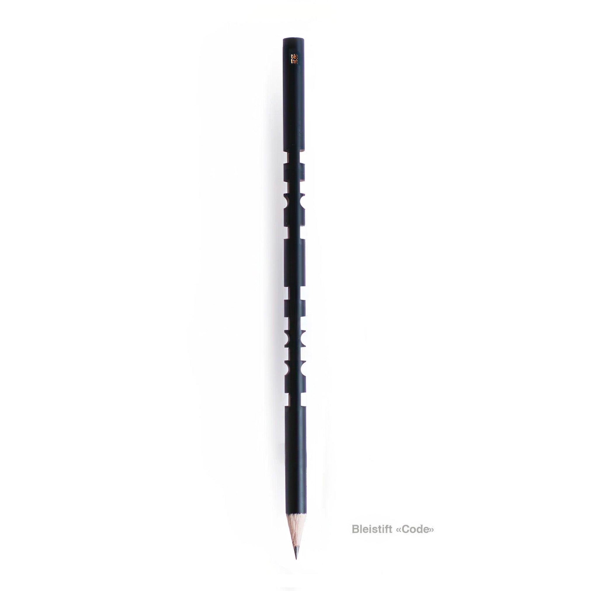 Black pencil with unique design on a white background