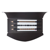 Set of black pencils with unique designs encased in a dark brown envelope