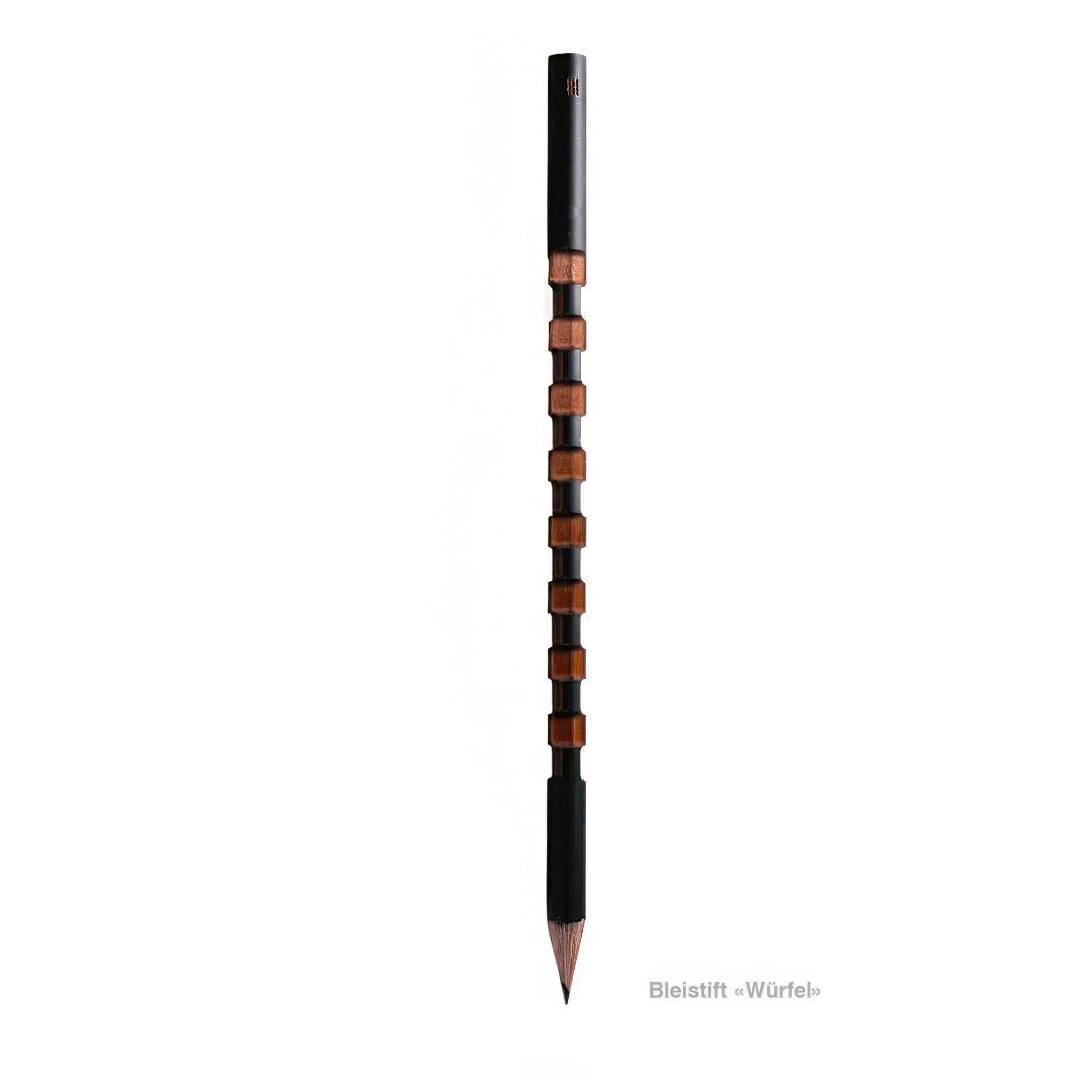 Black pencil with unique design on a white background
