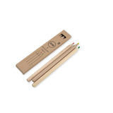 Set of wooden highlighter pencils with a cardboard box on a white background