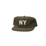 Front view of the linen NY hat in olive