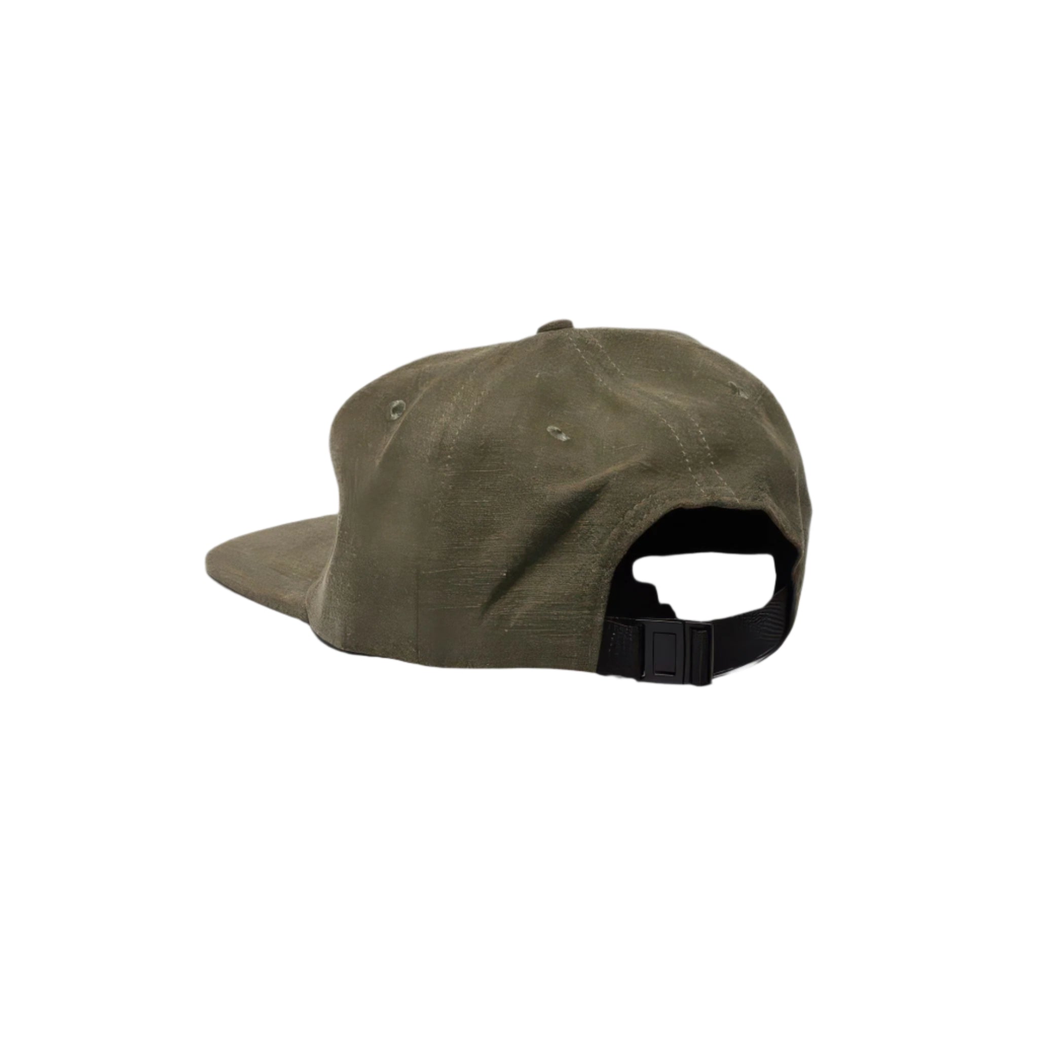 Back side view of the linen NY hat in olive