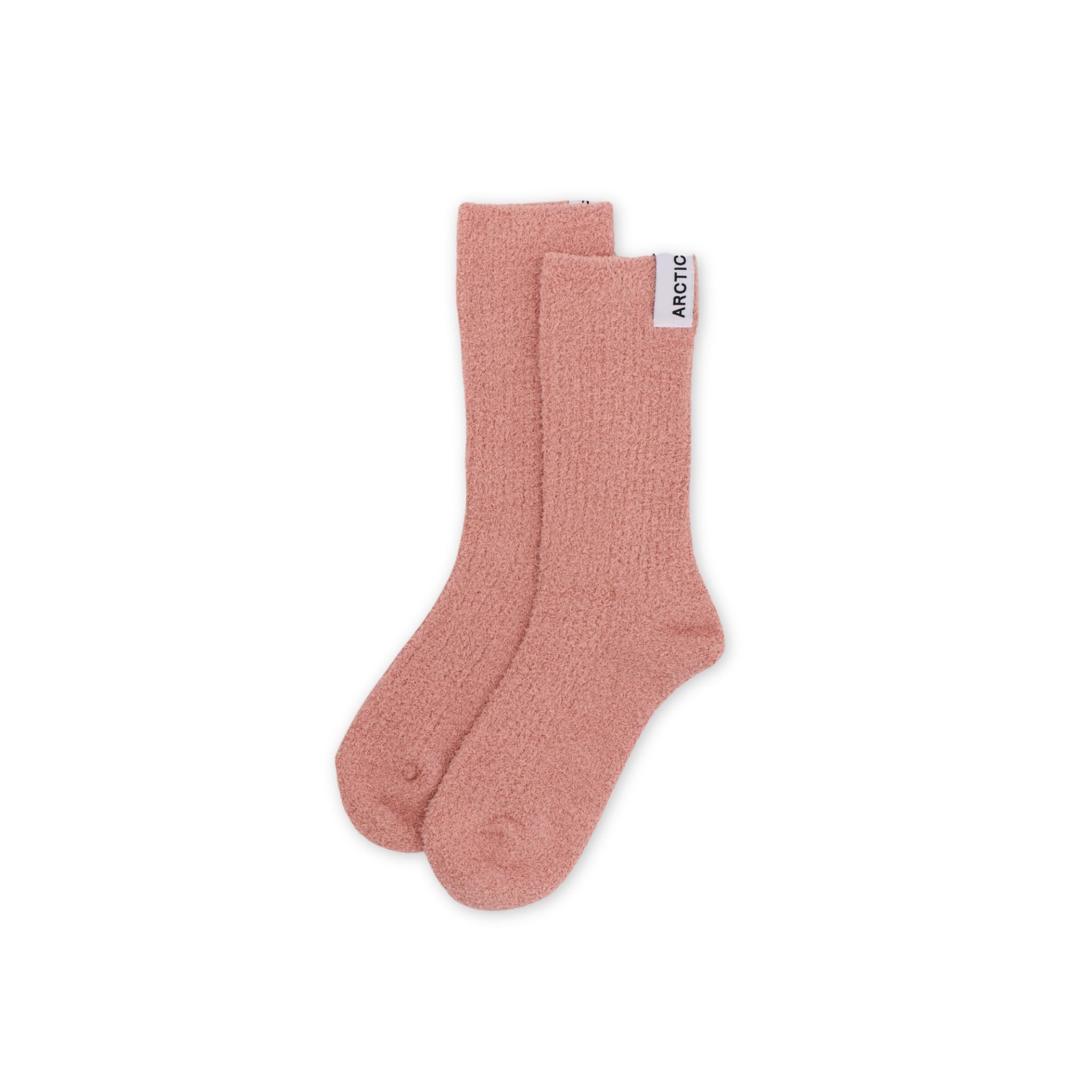 Arctic Fox's cosy recycled socks in muted pink on a white background