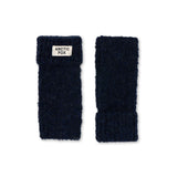 Pair of midnight navy fuzzy handwarmers with 'Arctic Fox' label on a white background