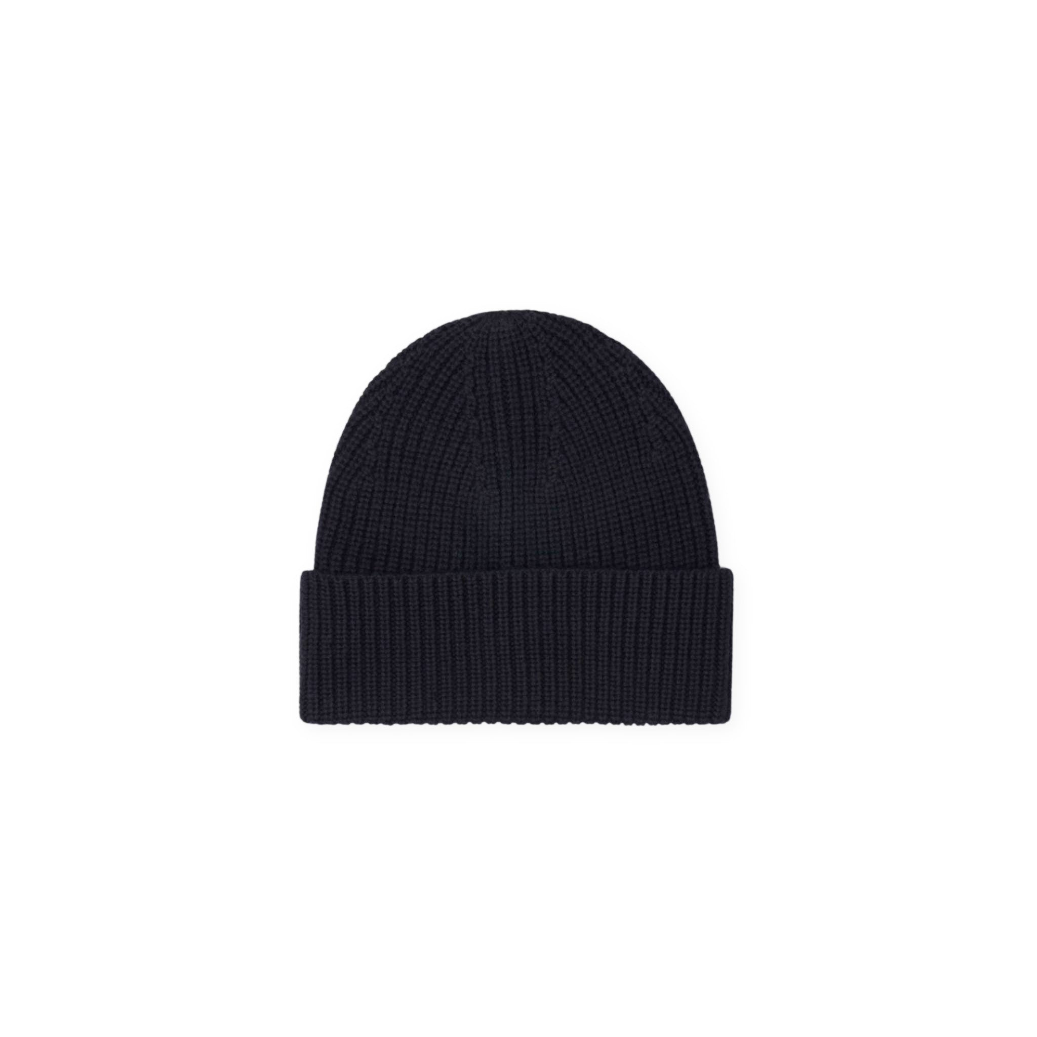 Black beanie hat on a white background