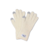 Pair of white winter knit gloves with gray tips on a white background, featuring the brand 'Arctic Fox'.