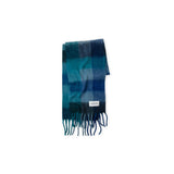 Blue checkered scarf with fringes on a white background