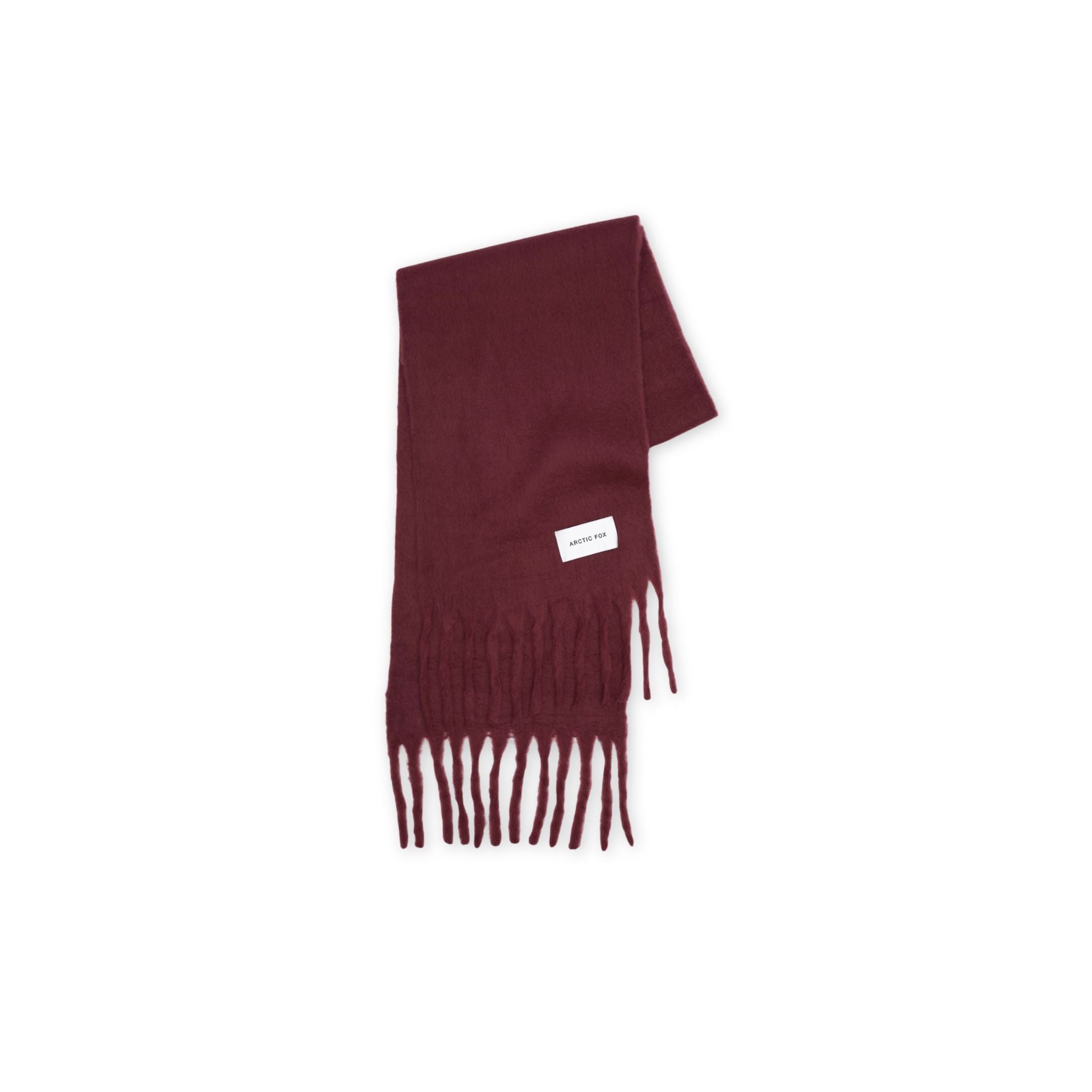Burgundy scarf with fringes on a white background