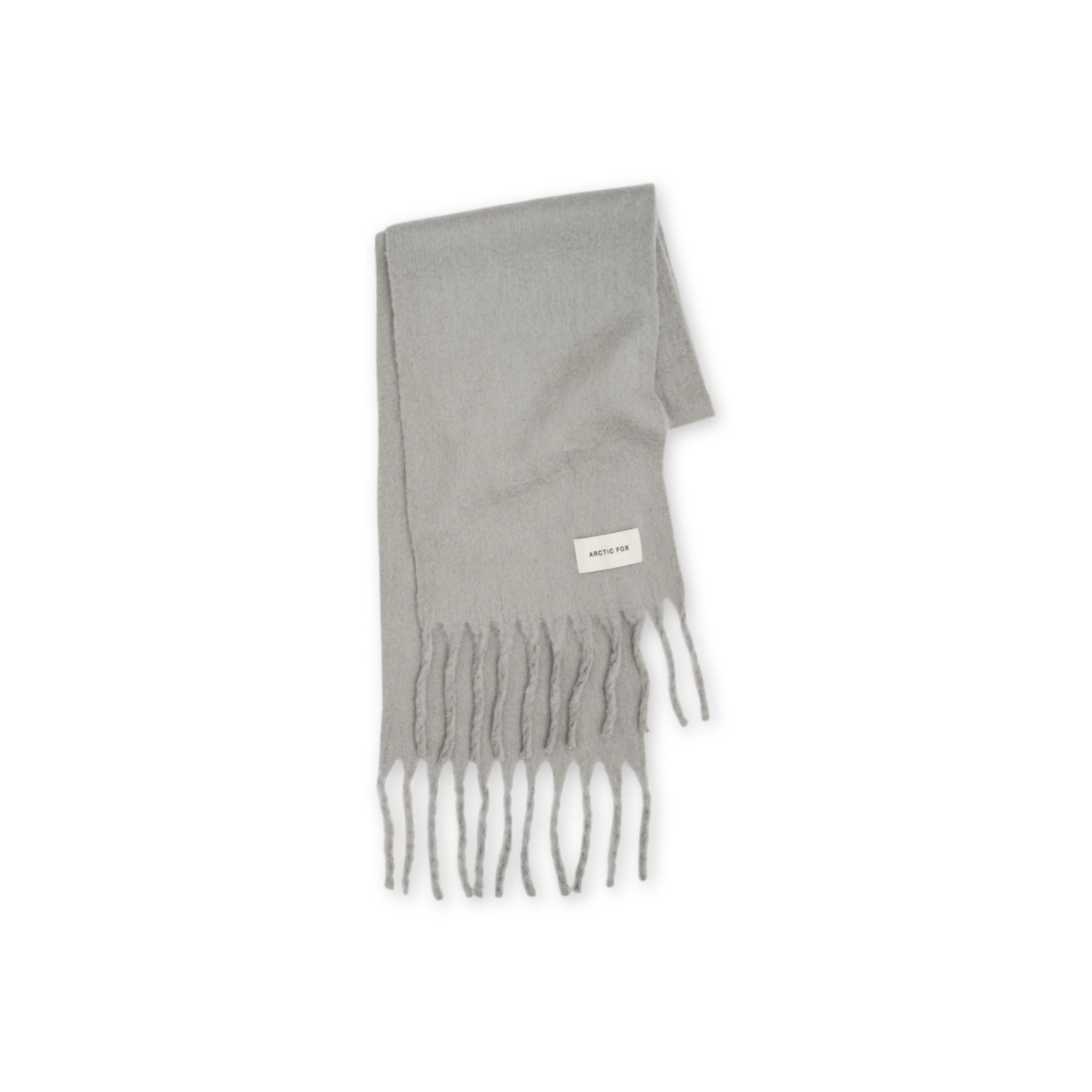 Grey scarf with fringes on a white background