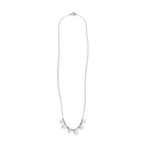 See Real Flowers Leaf Necklace w/ Aquamarine and gold beads on a white background