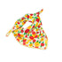 Floral patterned scarf on a white background with red and yellow colors prominent