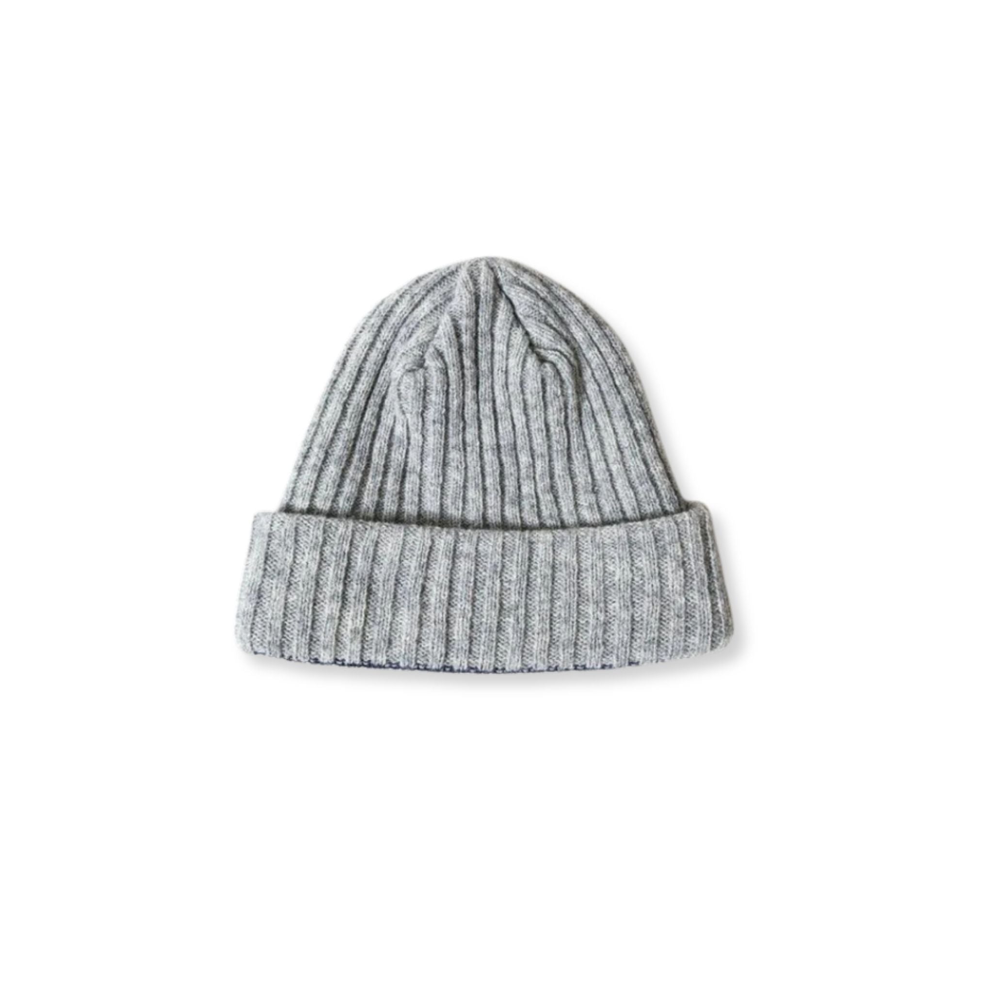 Gray knit beanie on a white background