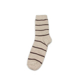 Beige sock with brown stripes on a white background