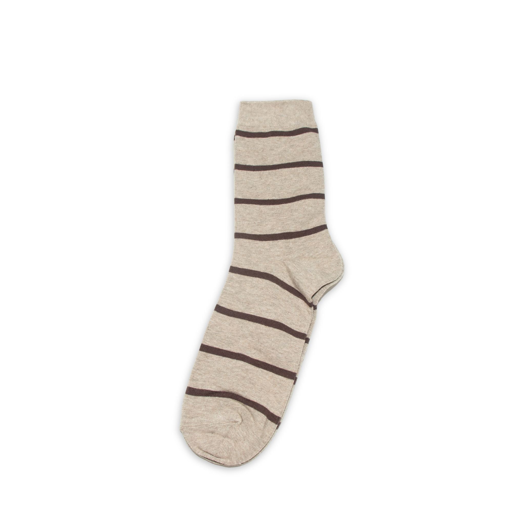 Beige sock with brown stripes on a white background