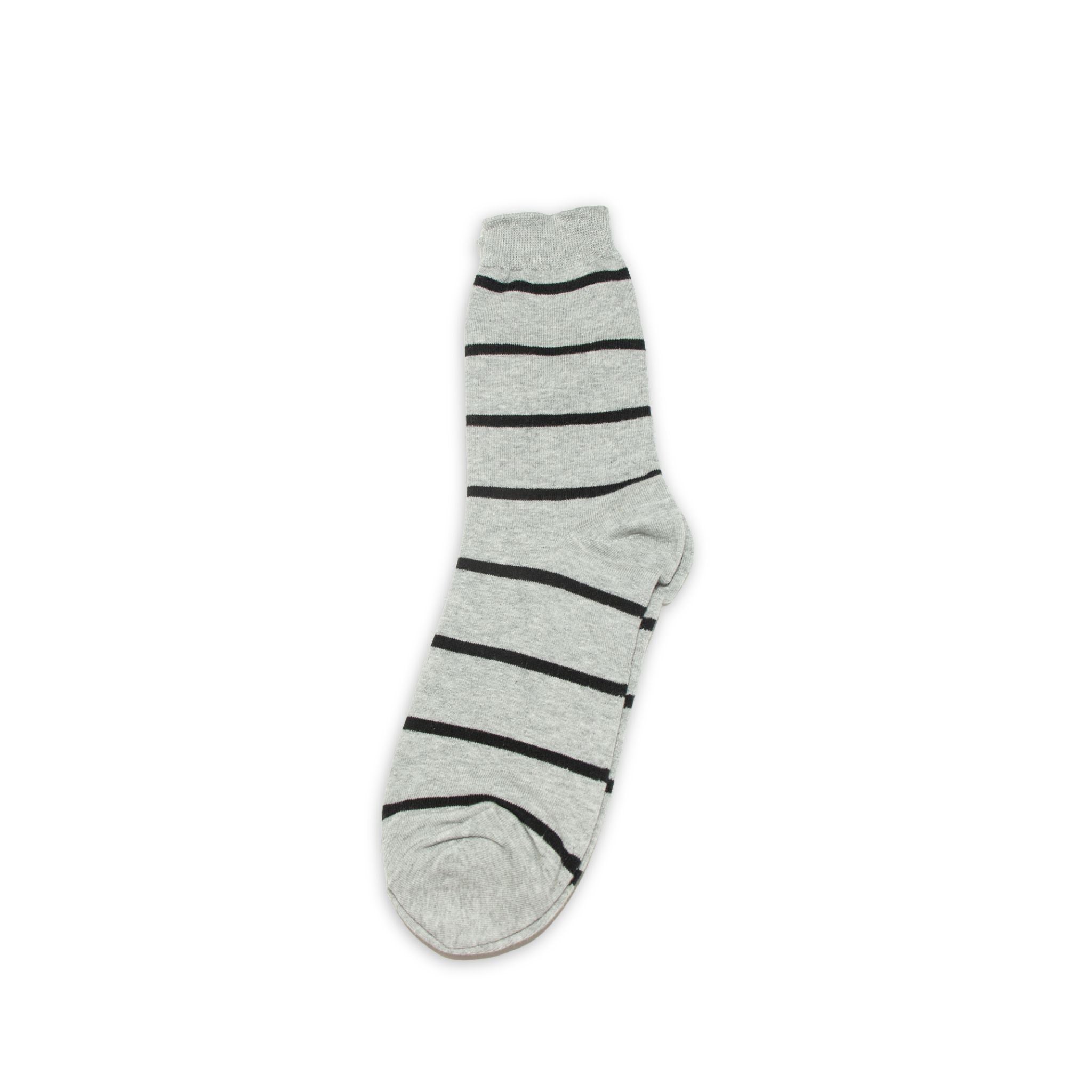 Gray sock with black stripes on a white background
