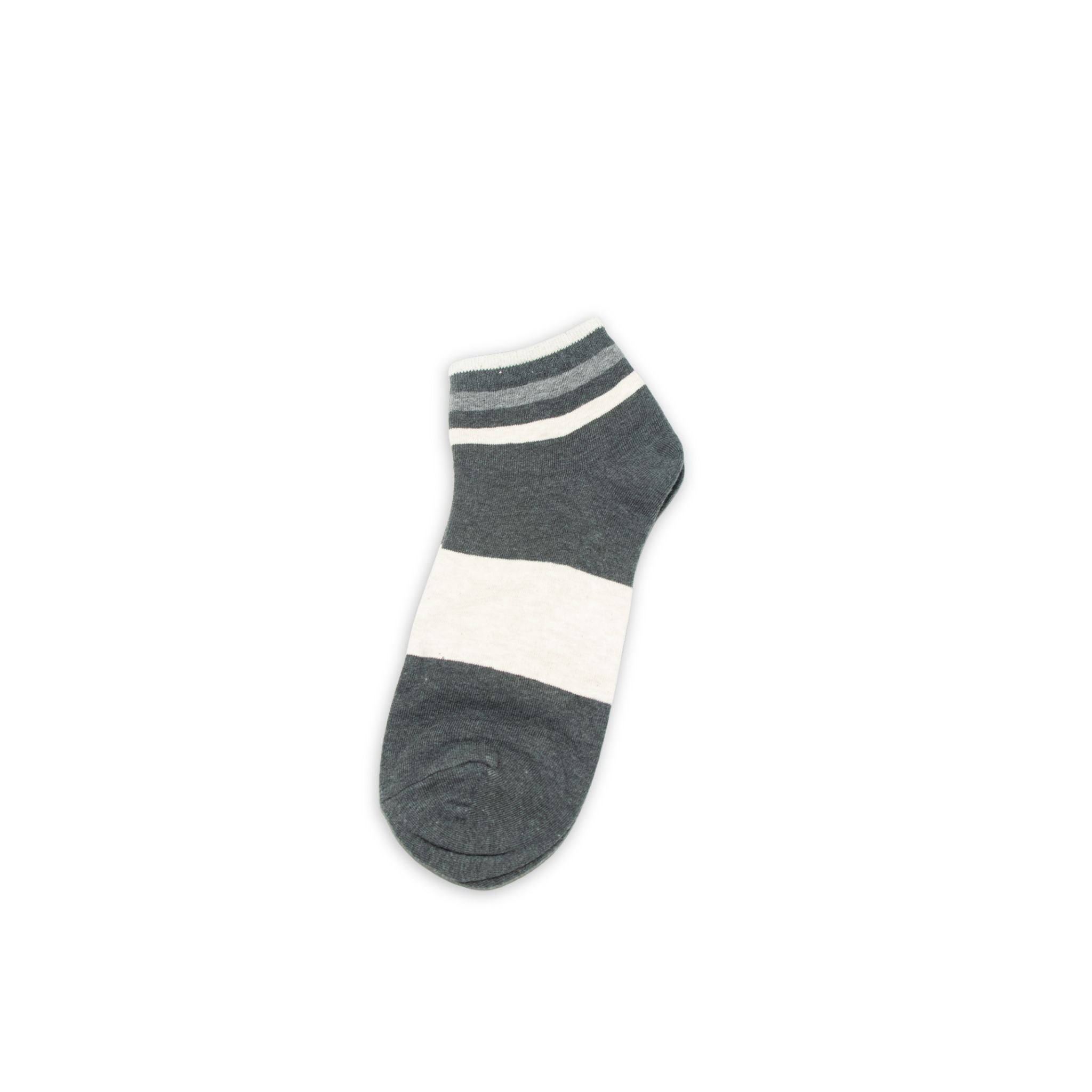 Gray and creme striped sock on a white background