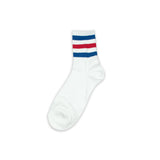 White sock with blue and red stripes on a white background
