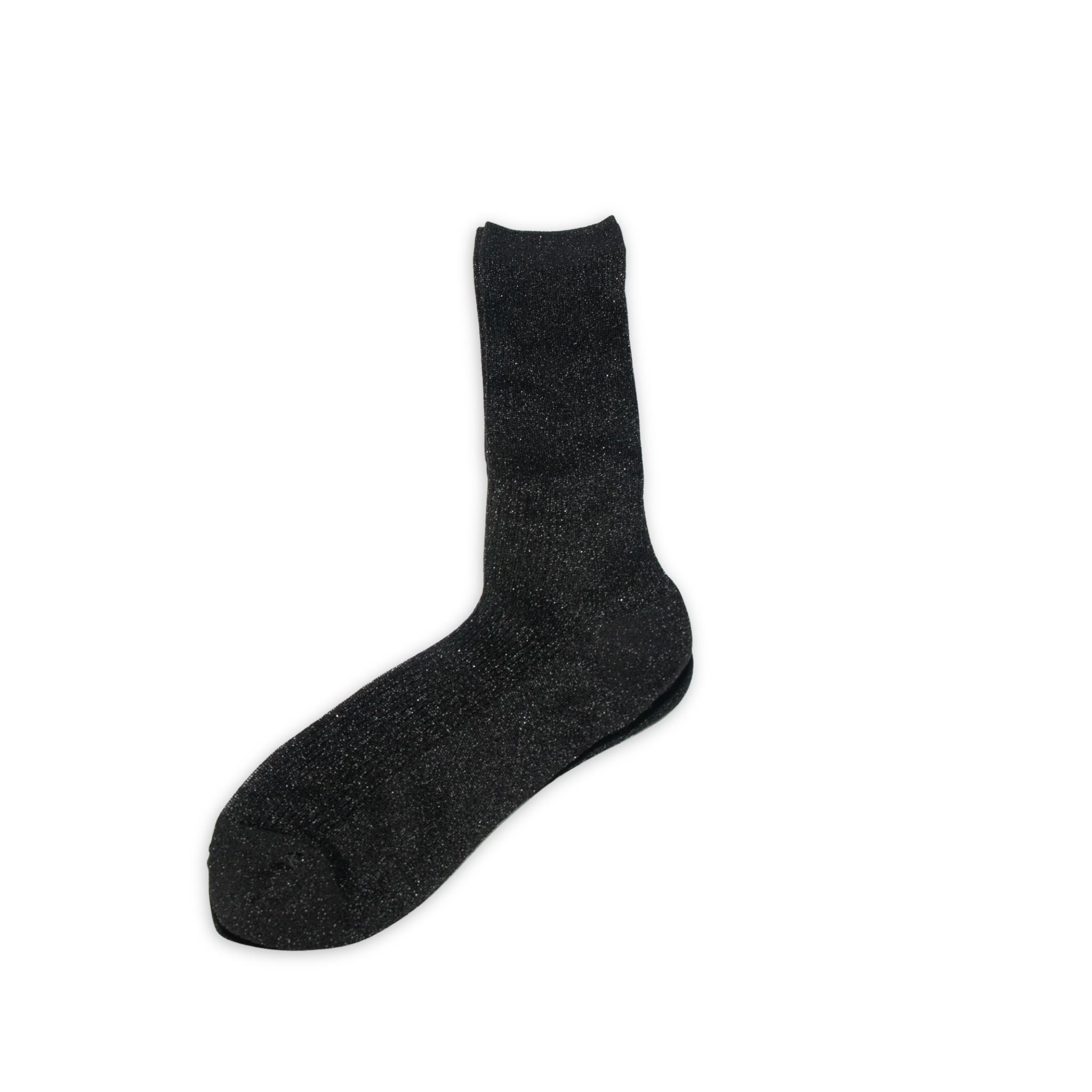 Black shiny sparkling sock on a white background