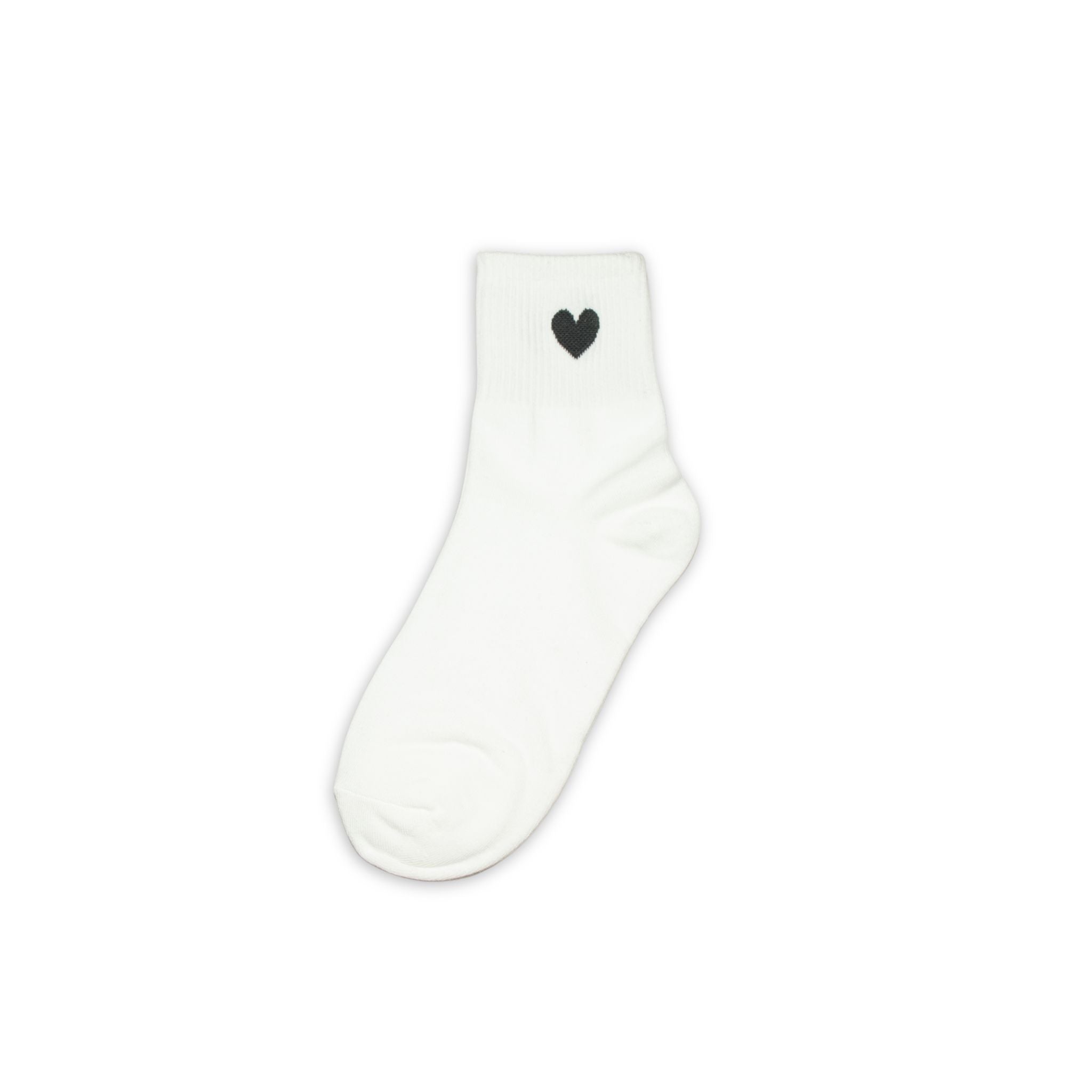 White sock with a black heart design on a white background