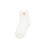 White ankle sock with a pink heart on a white background