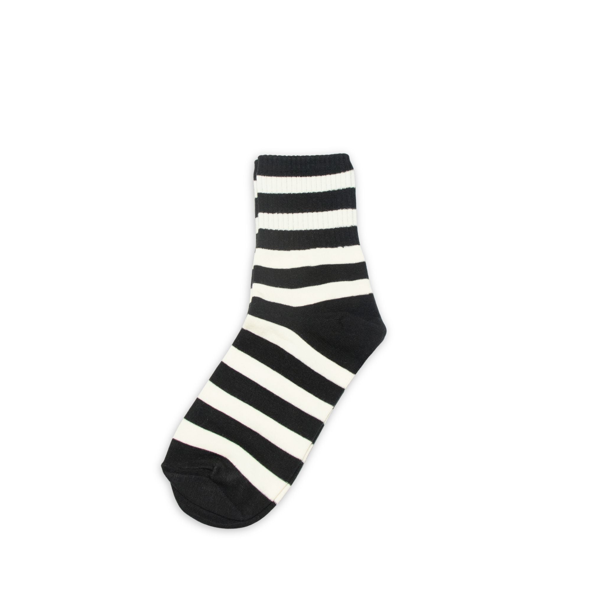 Black and white striped sock on a white background