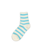 White sock with baby blue stripes on a white background