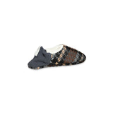 Angled view of patterned slipper on a white background
