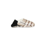 Side view of slipper with plaid pattern on a white background