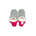 A pair of dark grey colored  slippers with pink trim on a white background