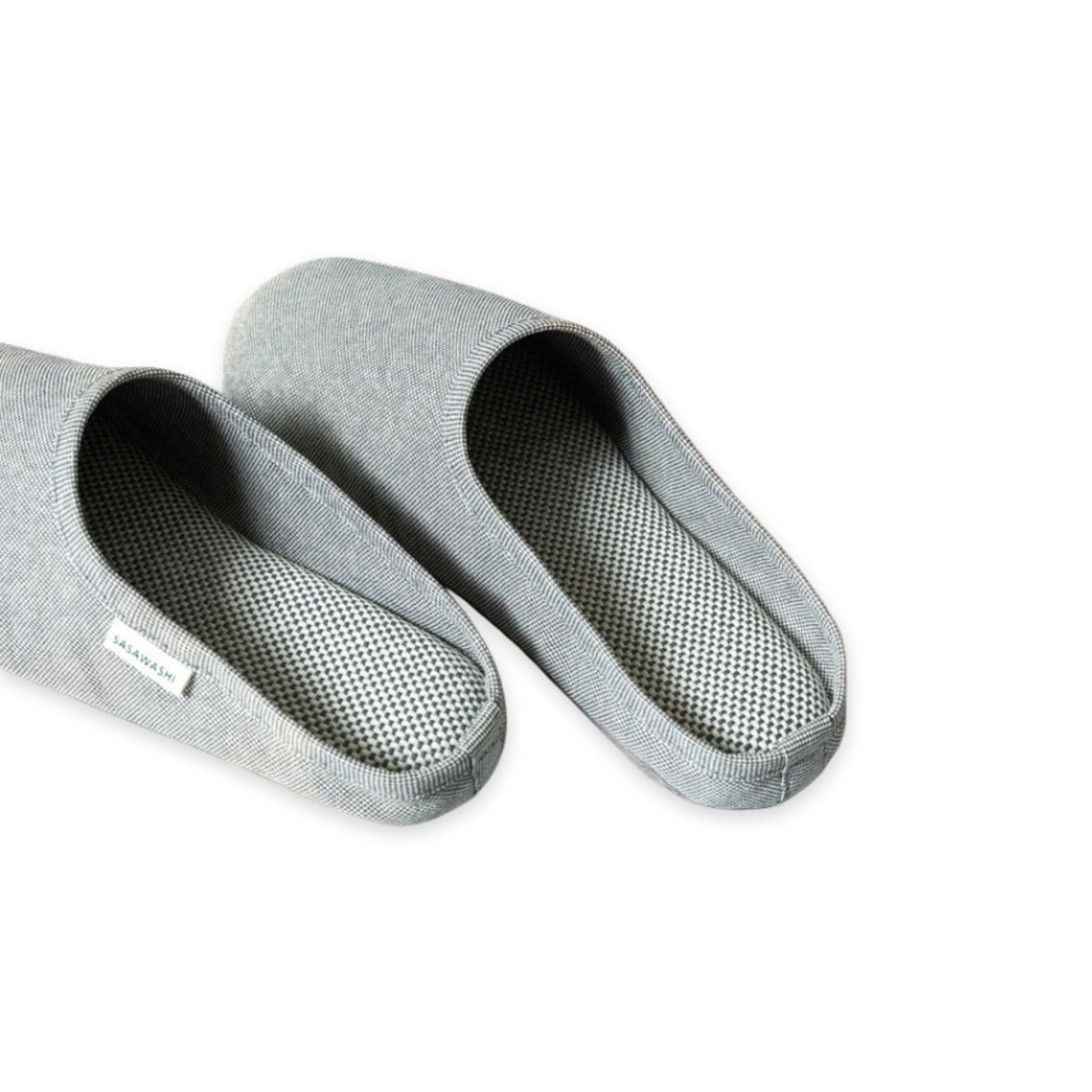 Pair of gray slippers on a white background