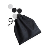 Image of the black pouch that holds the backgammon chips on a white background