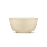 Beige ceramic porcelain bowl with textured surface on a white background