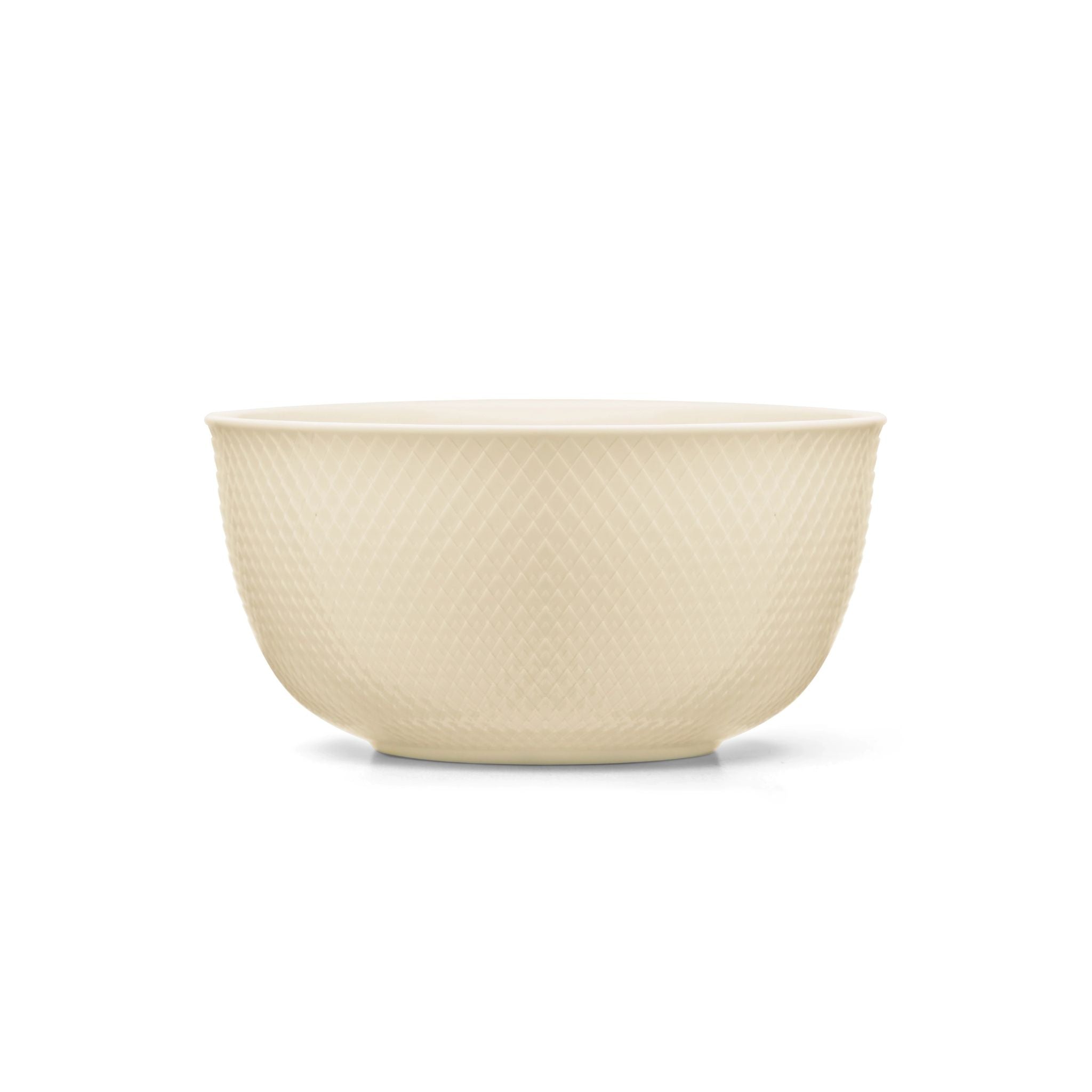 Beige ceramic porcelain bowl with textured surface on a white background