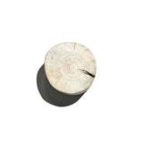 Wooden pedestal with circular cutout on a white background