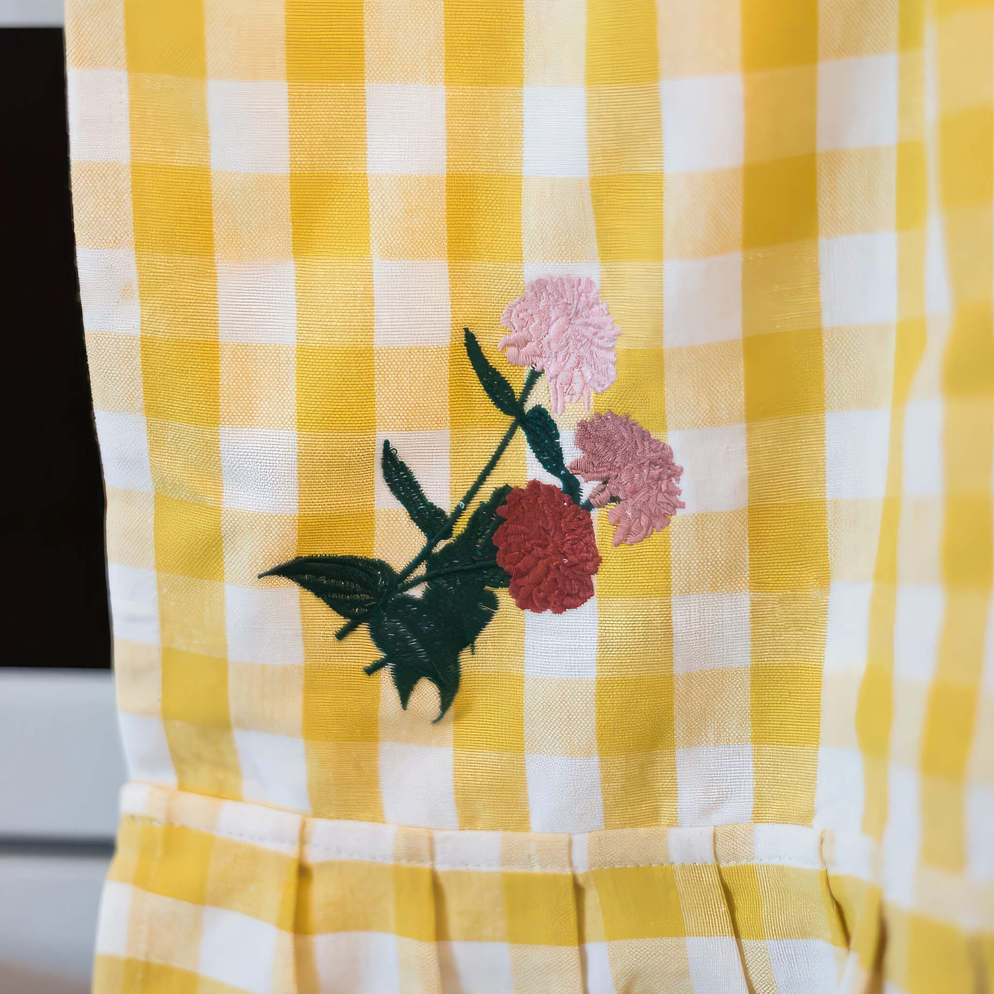 Close up image of Yellow Ruffled Gingham Dish Towel