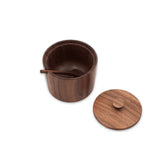Full image of Walnut Wood Salt Cellar w/ lid opened next to cellar 