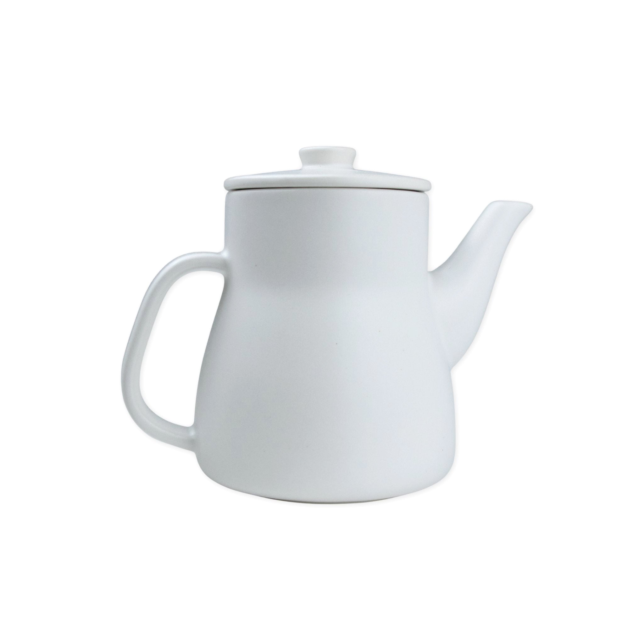White ceramic teapot on a white background