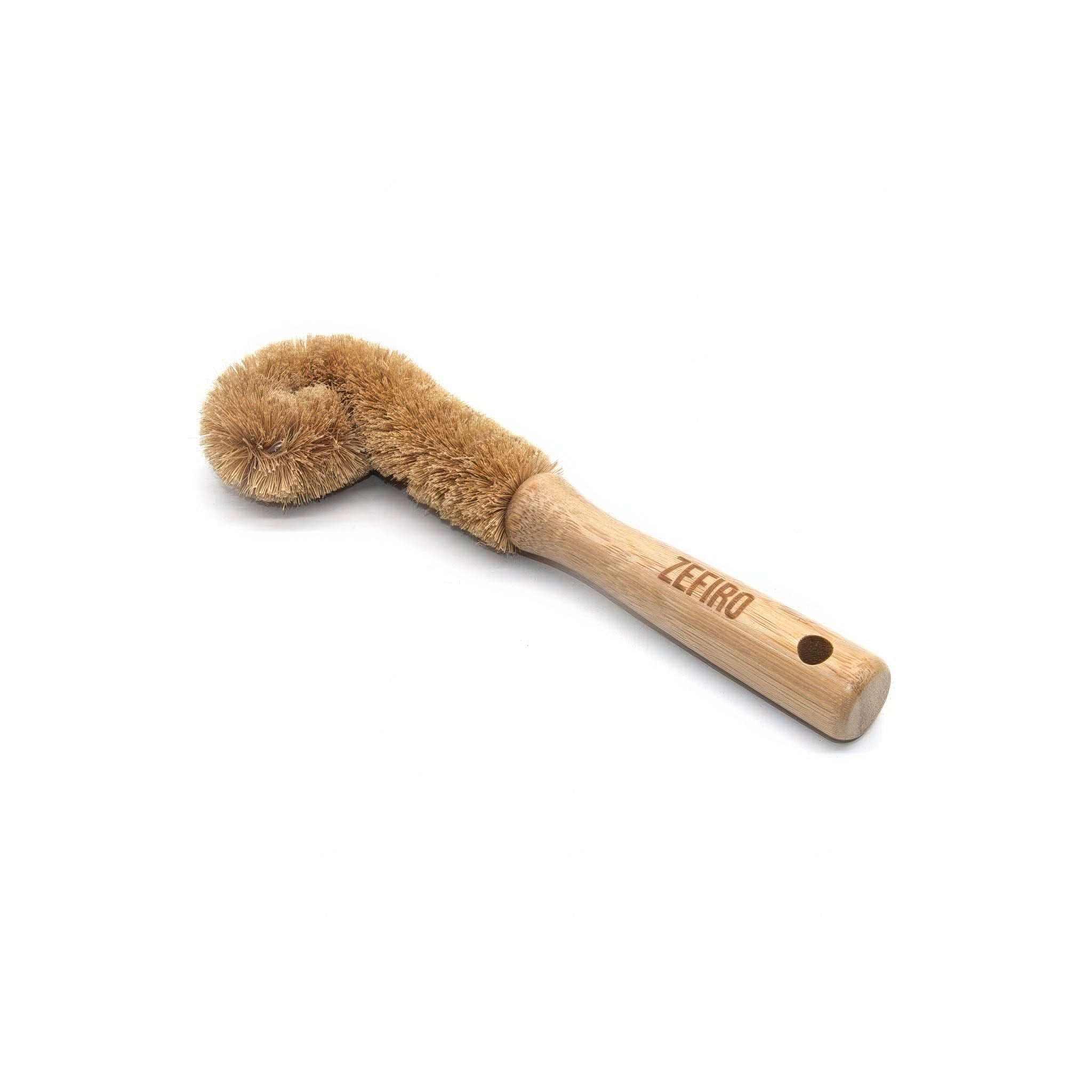 Bamboo bottle cleaning brush with bristle head on a white background