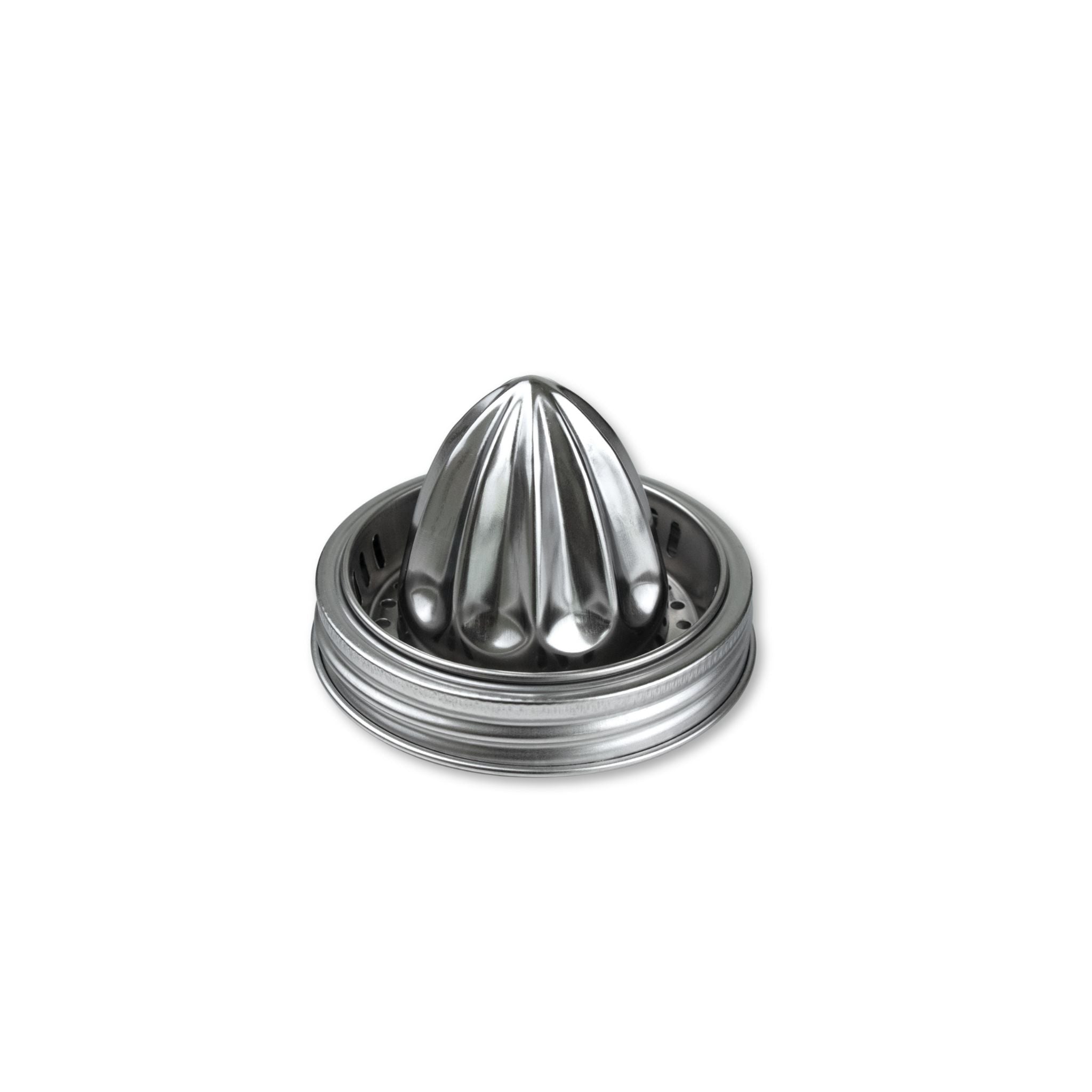 Metallic citrus juicer on a white background