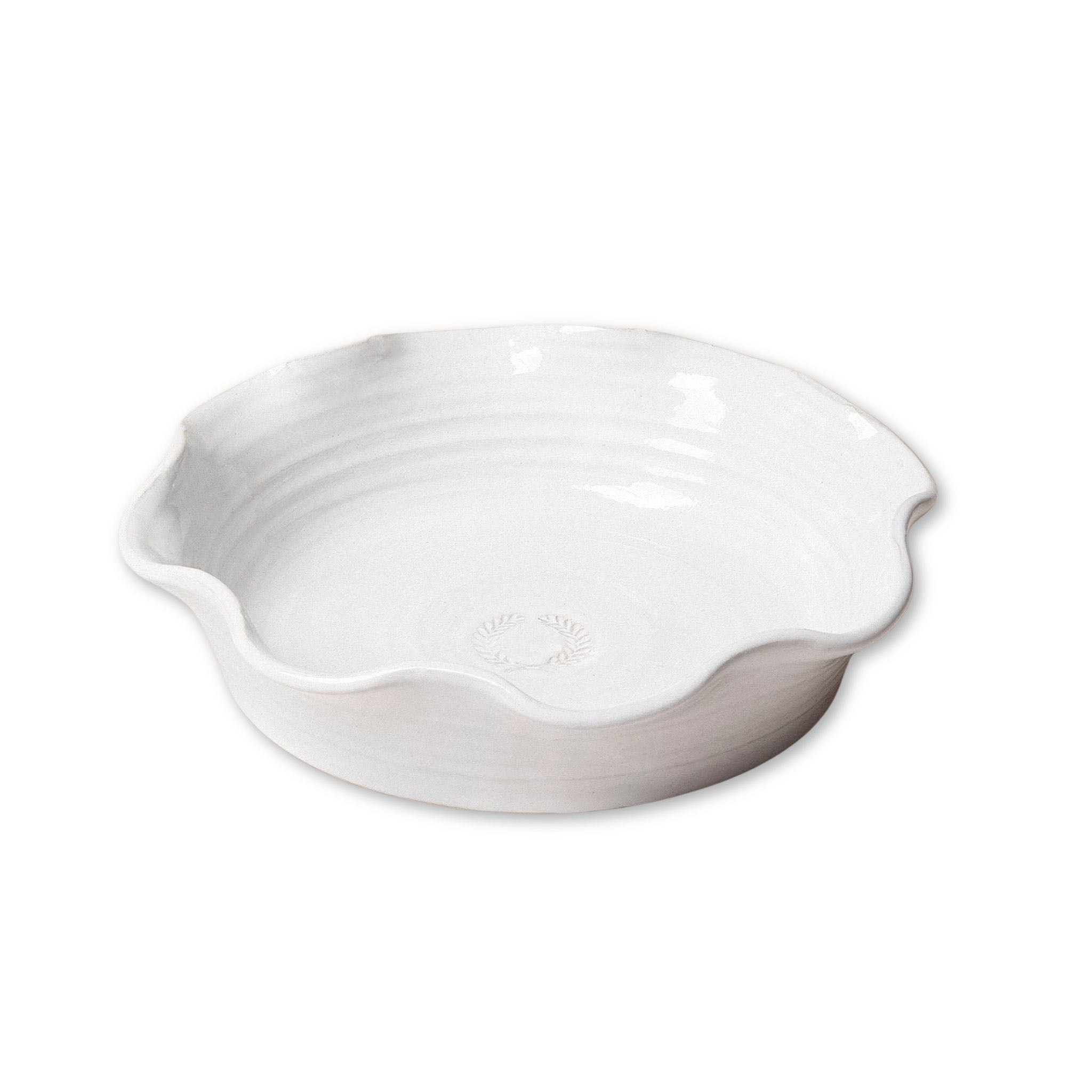 White ceramic pie dish on a white background